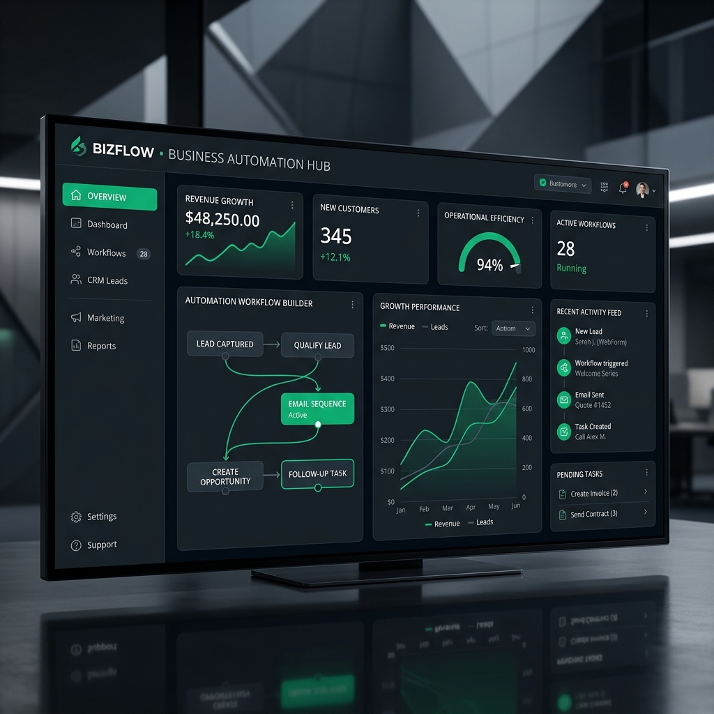 Small business automation dashboard showing multiple workflows